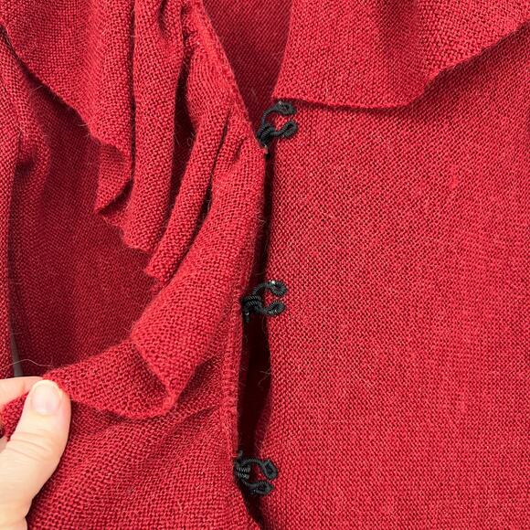 Beyond Threads Alpaca Wool Blend Cardigan Sweater Small Red Ruffle Bell Sleeves - Picture 7 of 10